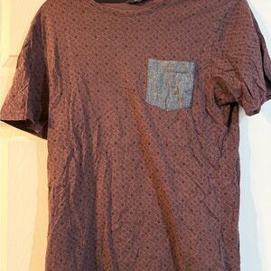 ONLY & SONS Maroon Patterned Tee with Denim Pocket